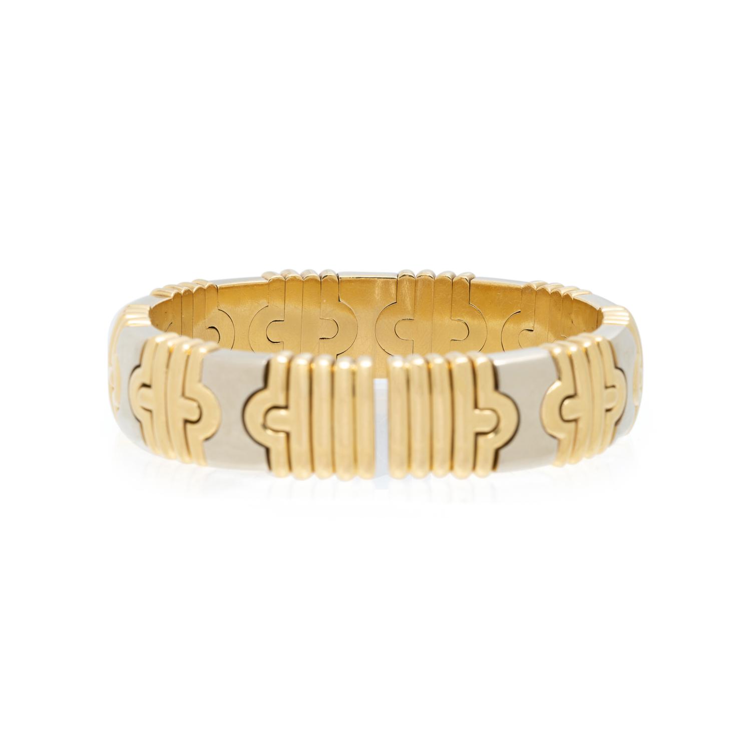 YELLOW GOLD AND STEEL CUFF BRACELET