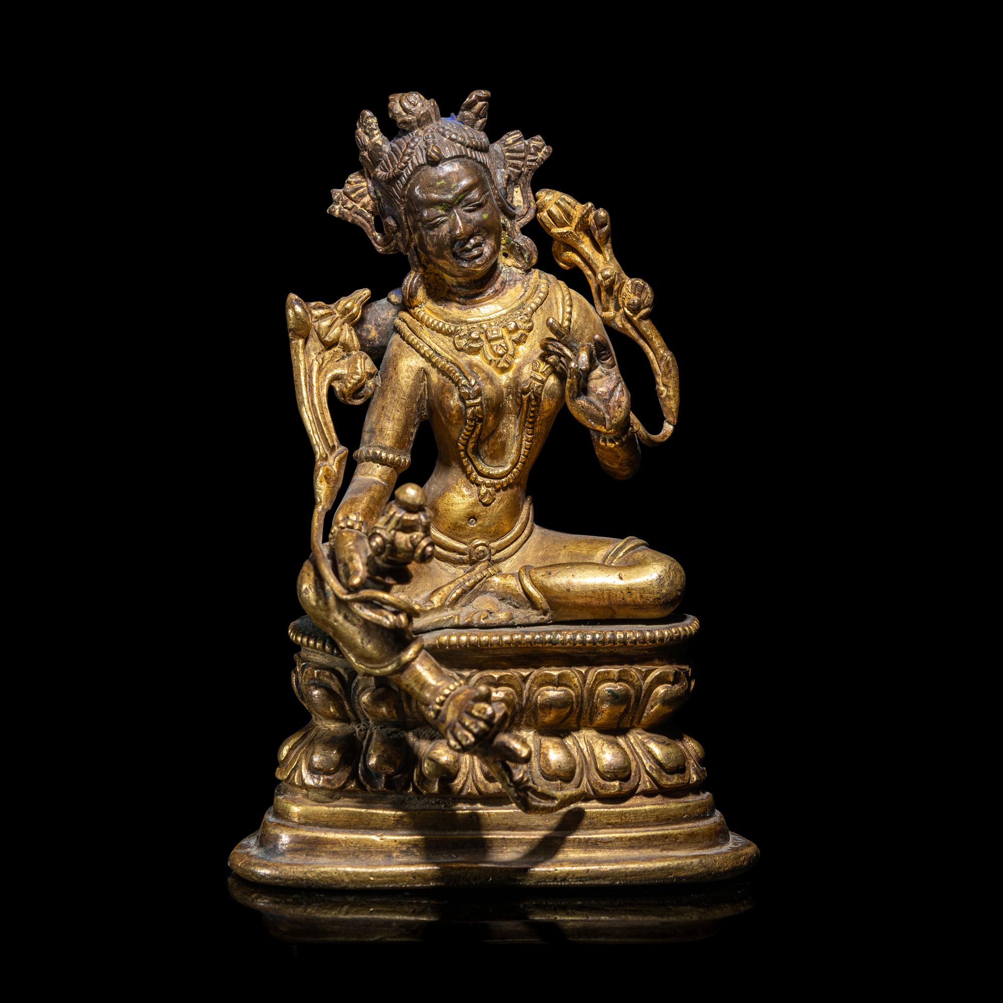 A Gilt Copper Alloy Seated Figure of Tara, in the Style of 11th/12th Century 十一/十二世紀風格 銅鎏金度母