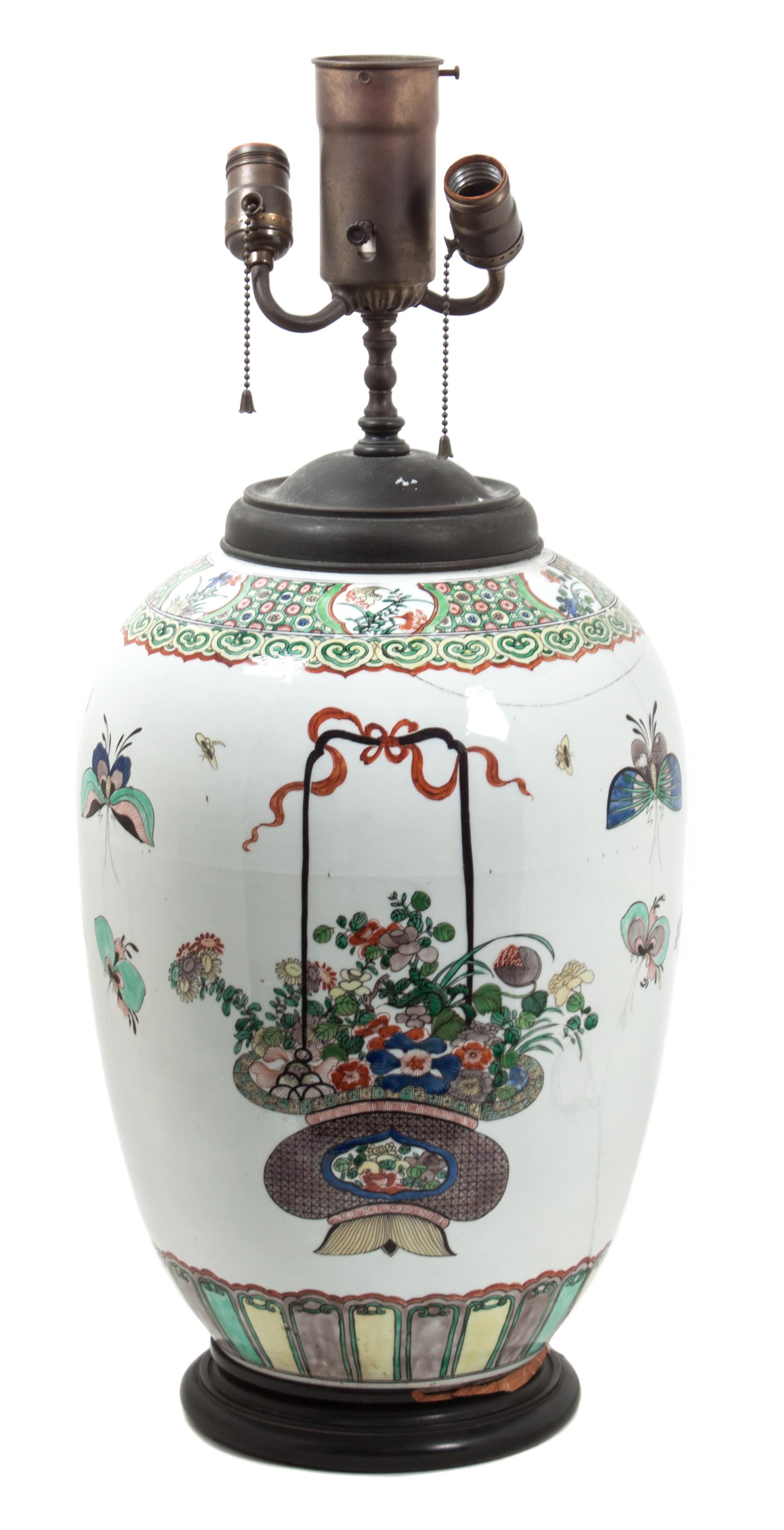 A Famille Verte Porcelain Jar Height 28 inches.