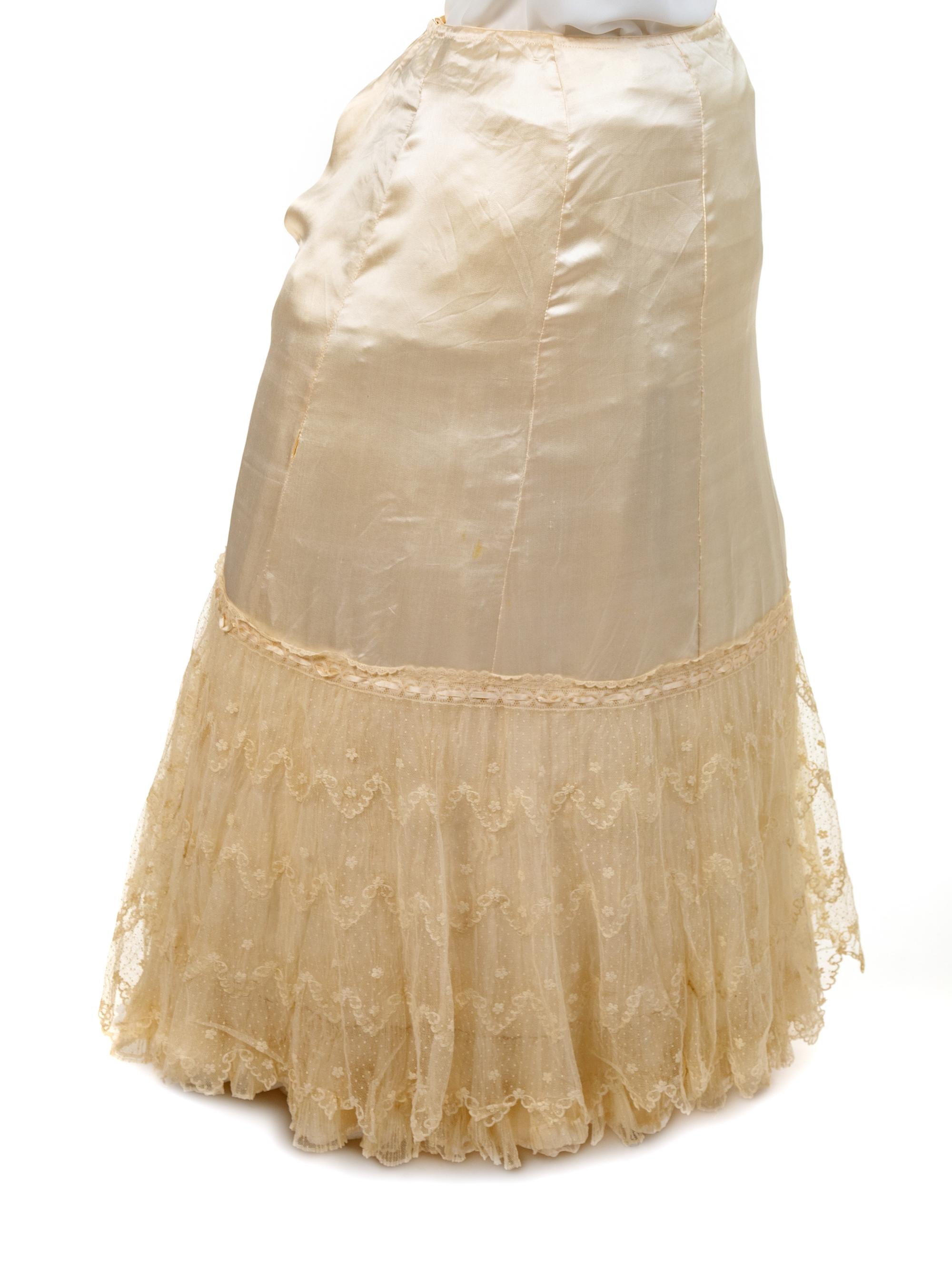 High-Quality Floral Silk Brocade Skirt and Silk Satin Petticoat, 1890s