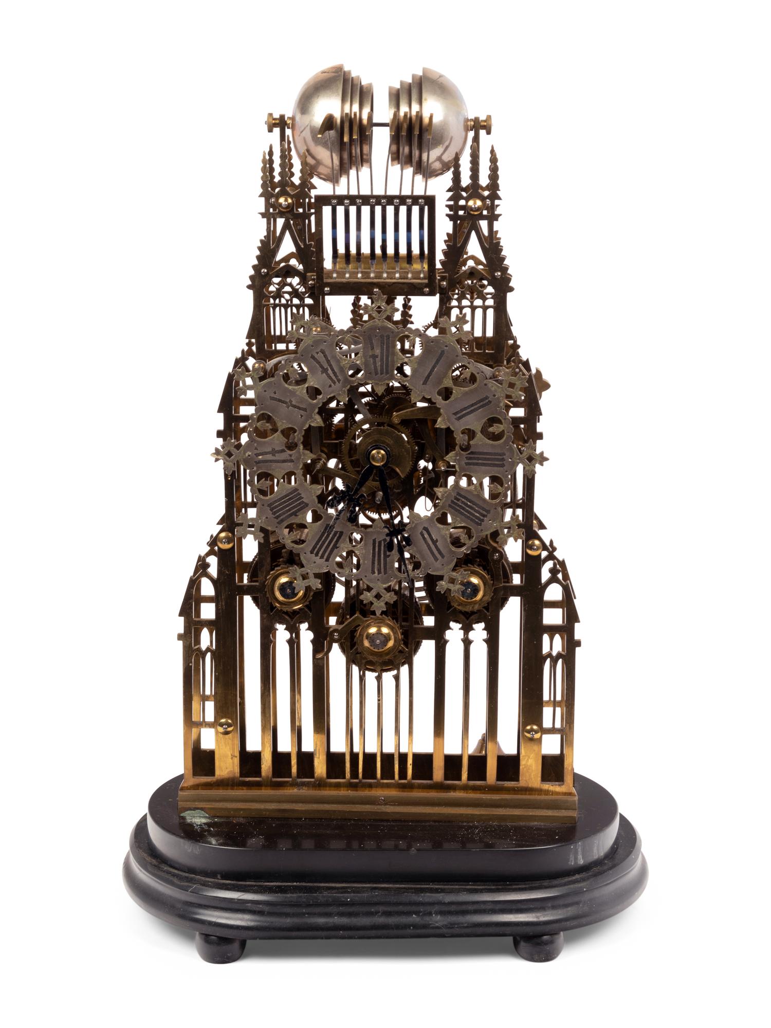 An English Brass and Steel Cathedral Skeleton Clock