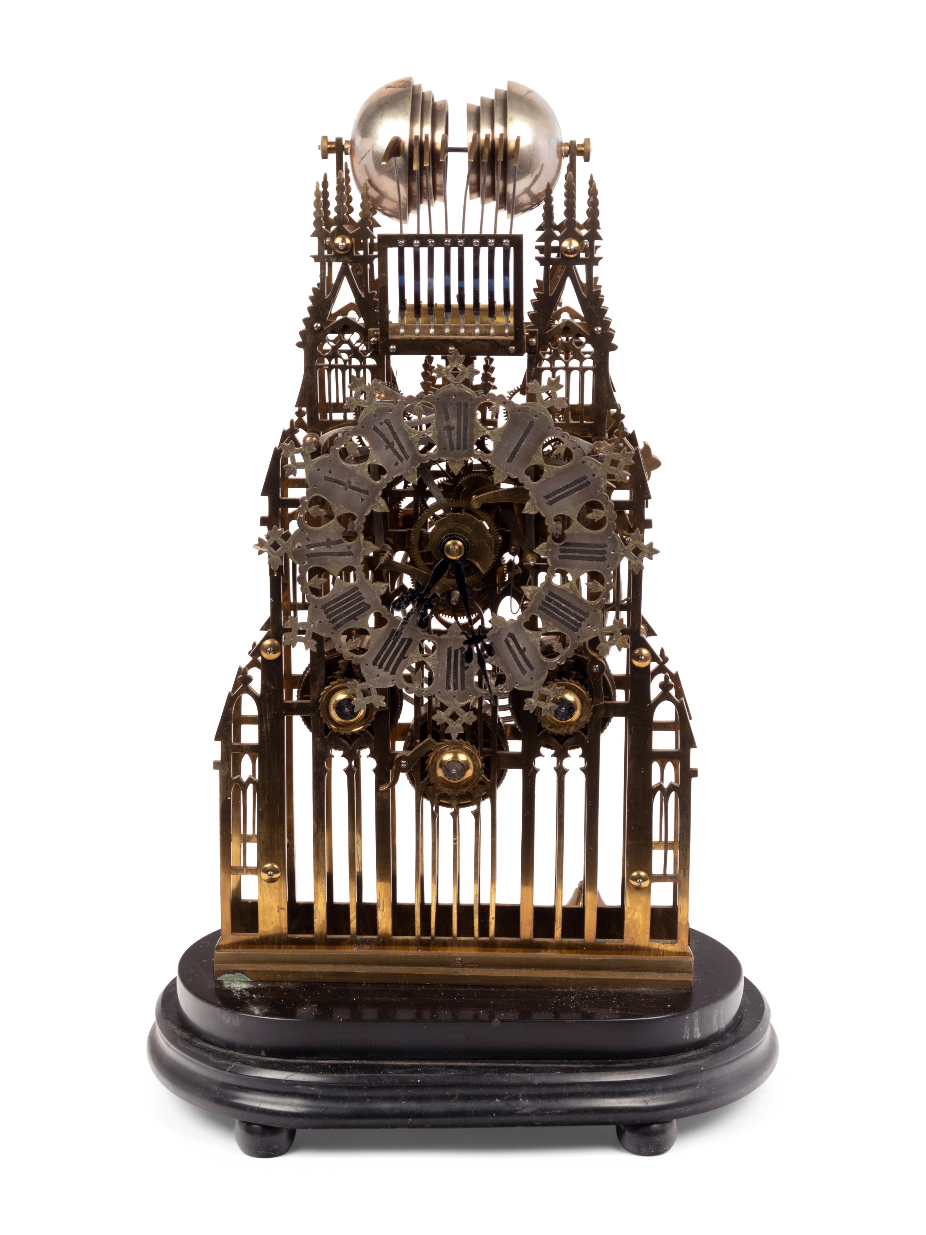 An English Brass and Steel Cathedral Skeleton Clock