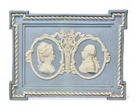 A Wedgwood Blue Jasperware Double Portrait Medallion Plaque of Joseph and Dorothea Banks