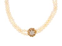 CULTURED PEARL AND DIAMOND NECKLACE