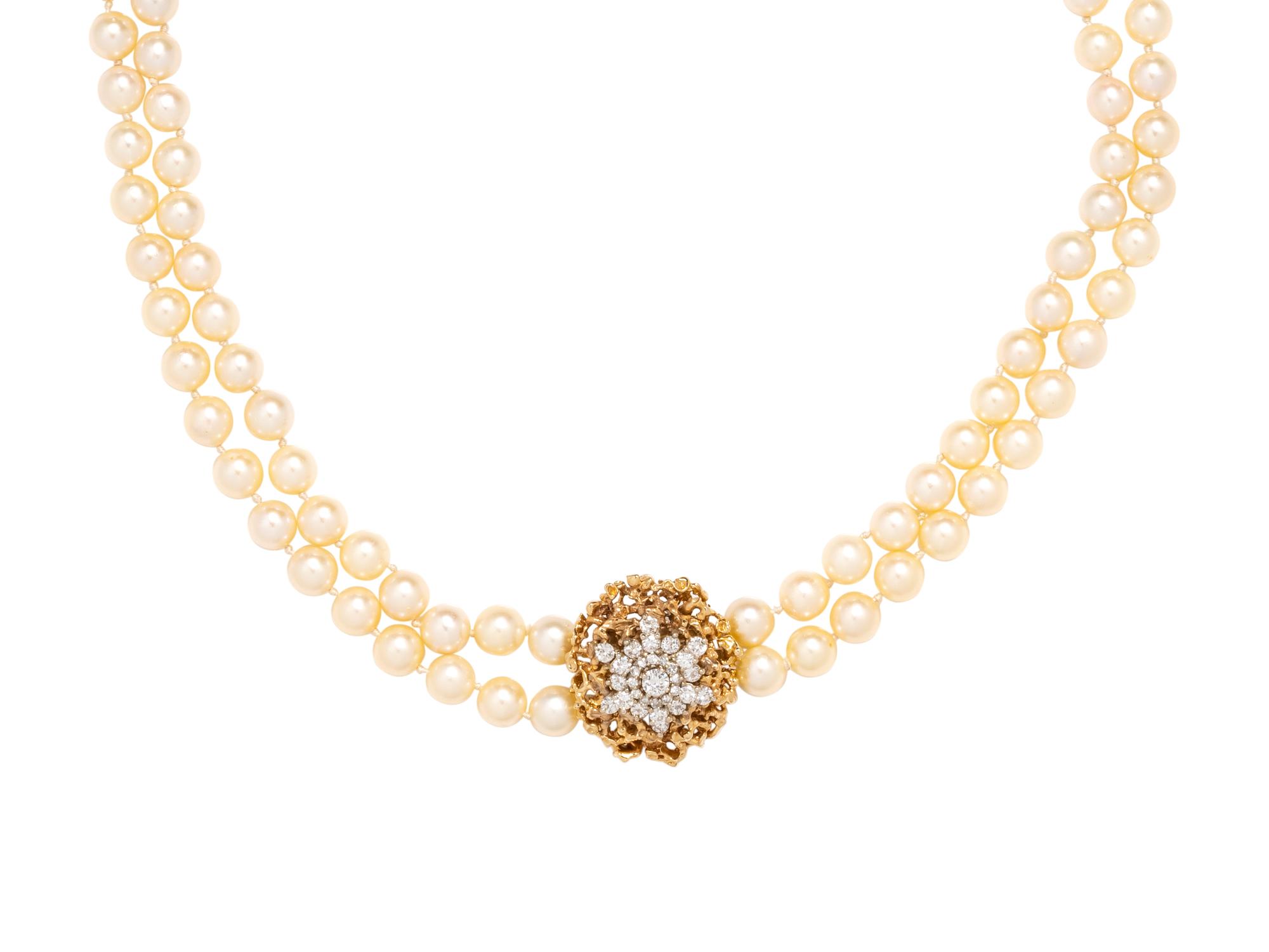 CULTURED PEARL AND DIAMOND NECKLACE