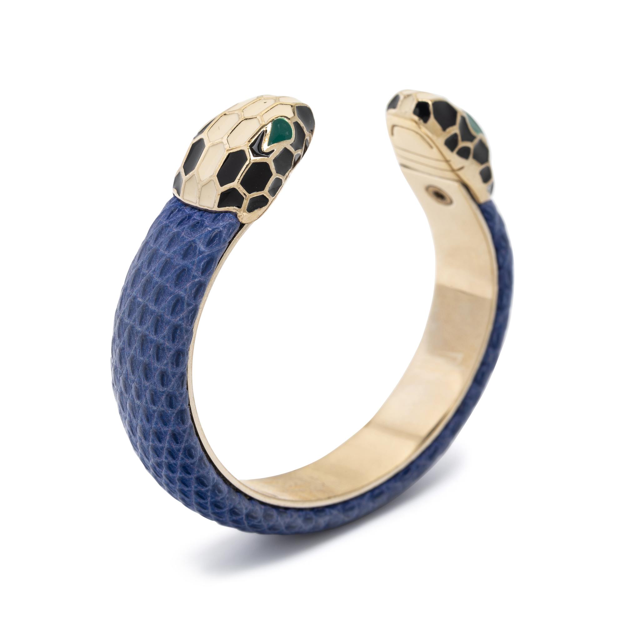 Bulgari, 'Serpenti Forever', Enamel and Leather Cuff Bracelet