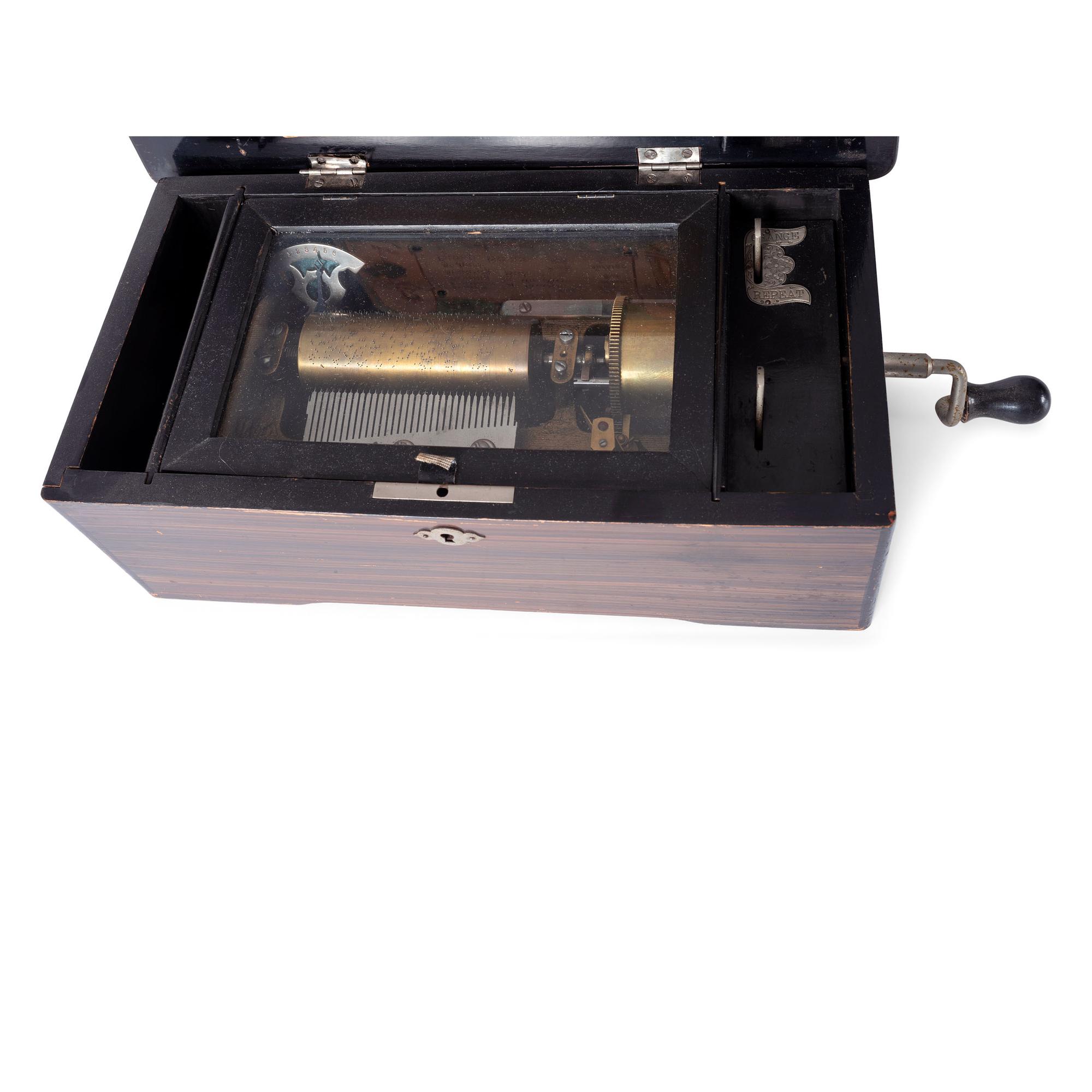 A Six Tune Cylinder Swiss Music Box with Rosewood Case