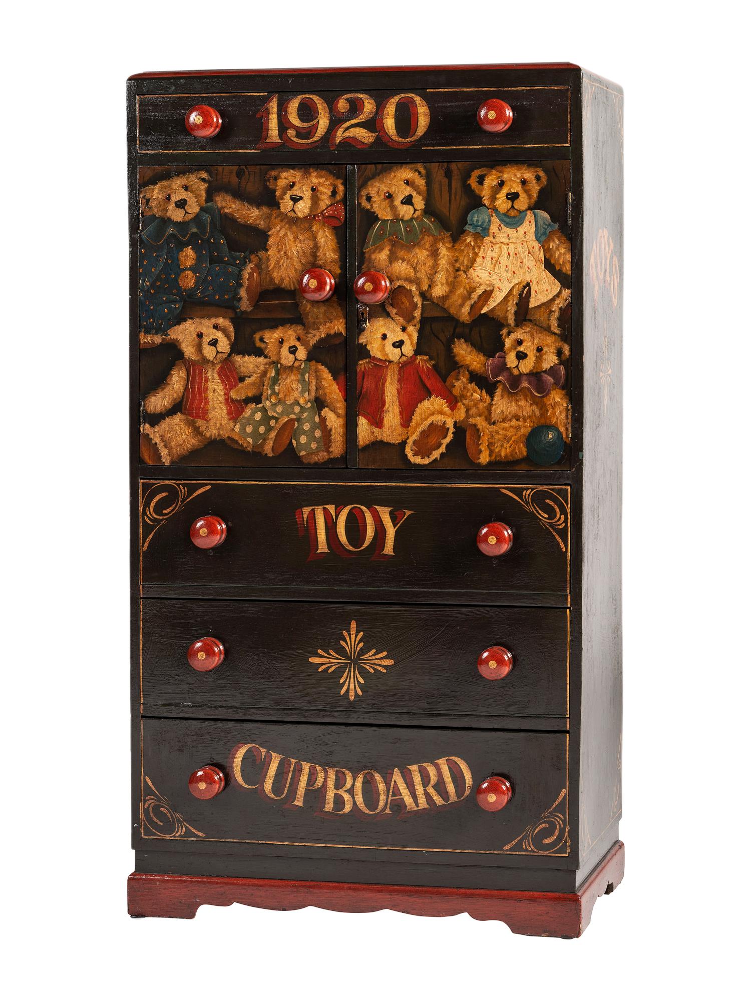 A Paint Decorated Pine Toy Cupboard