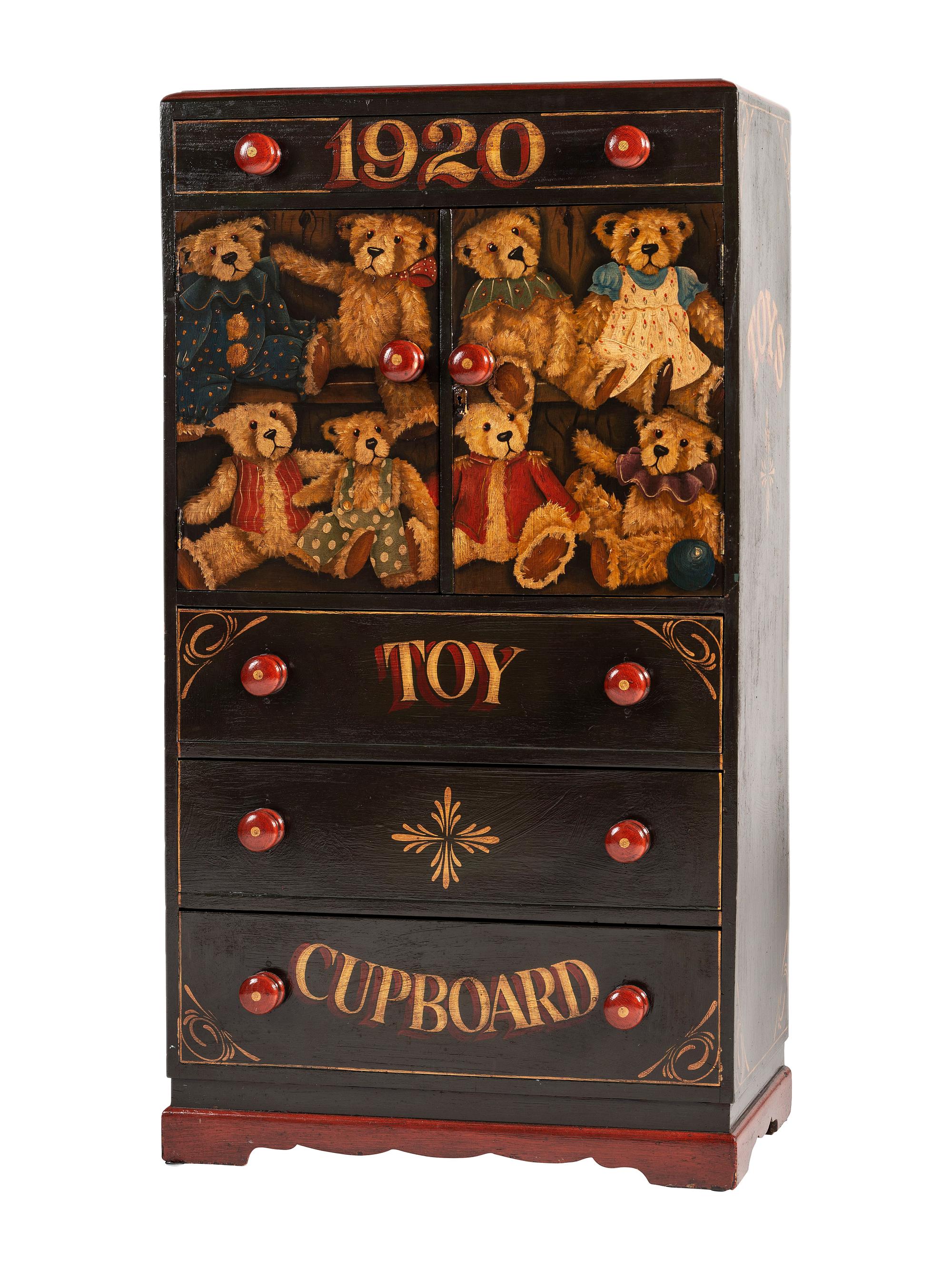 A Paint Decorated Pine Toy Cupboard