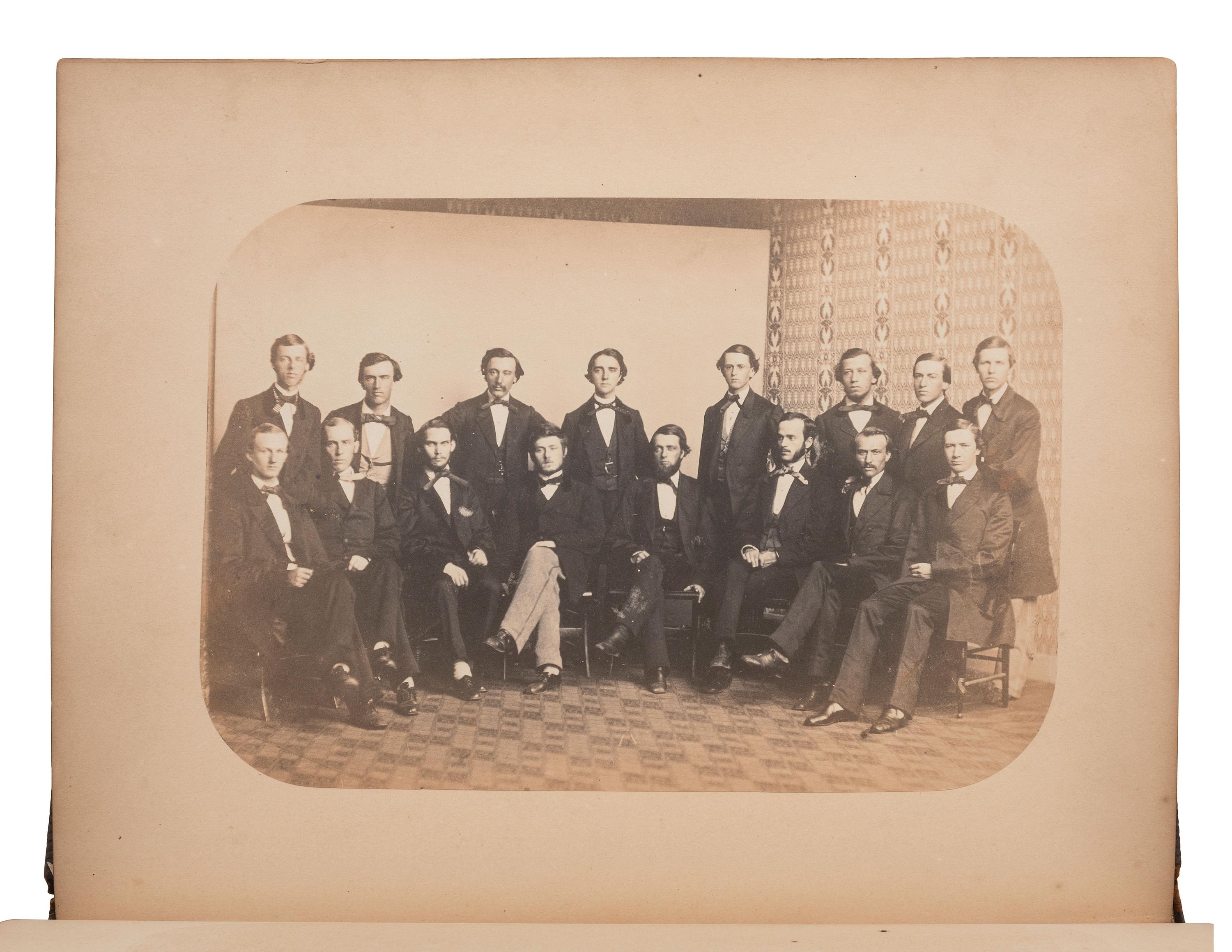 [EARLY PHOTOGRAPHY]. Trio of Yale albums, dated 1856, 1860, & 1868, ft. individual and group portraits, scenes around campus, and inscriptions from classmates incl. many soldiers.