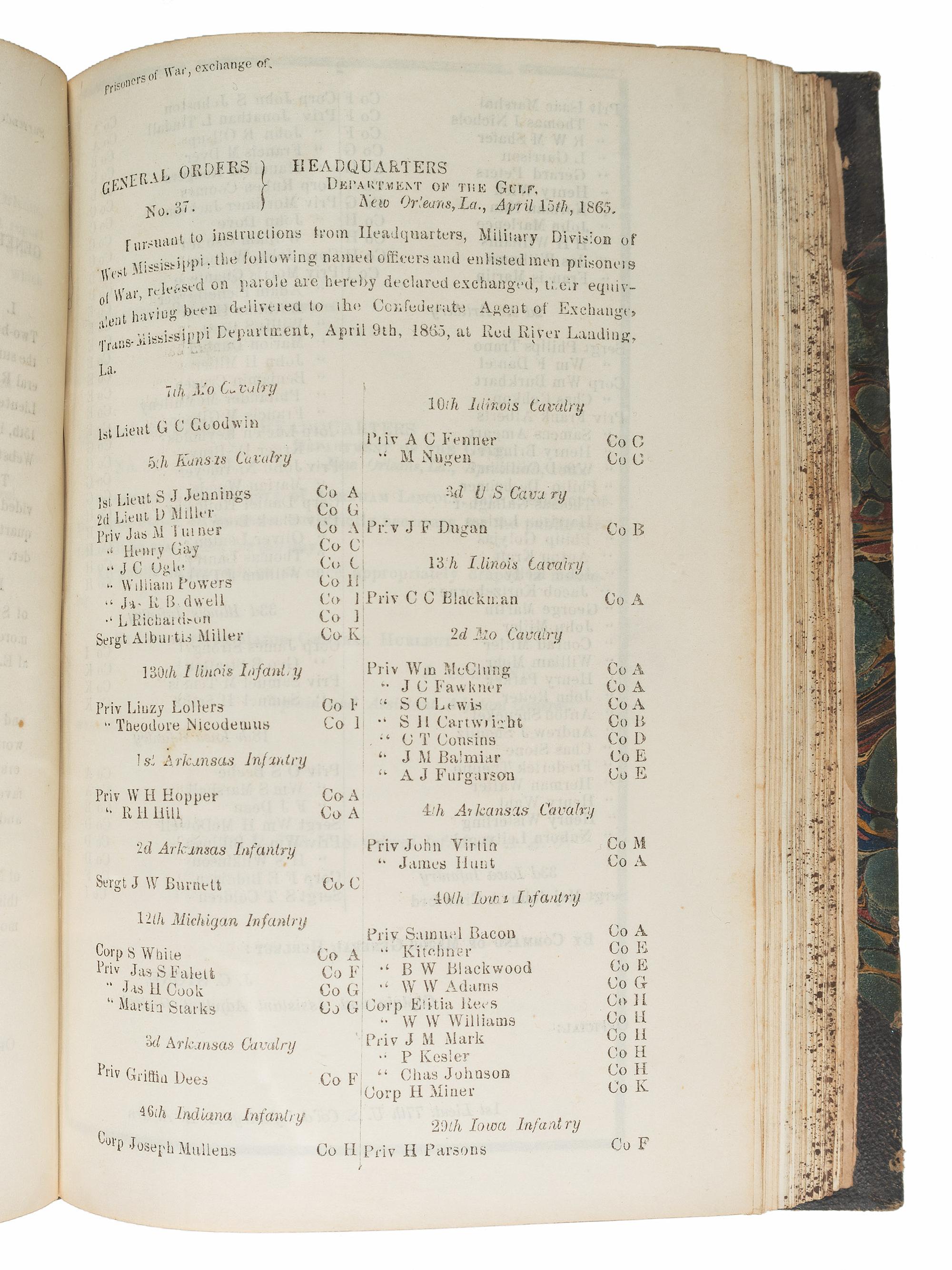 [CIVIL WAR]. Bound volume of General Orders and Circulars issued by the Department of the Gulf including orders related to Colored Troops, Freedmen, and Lincoln's Assassination, 1865.
