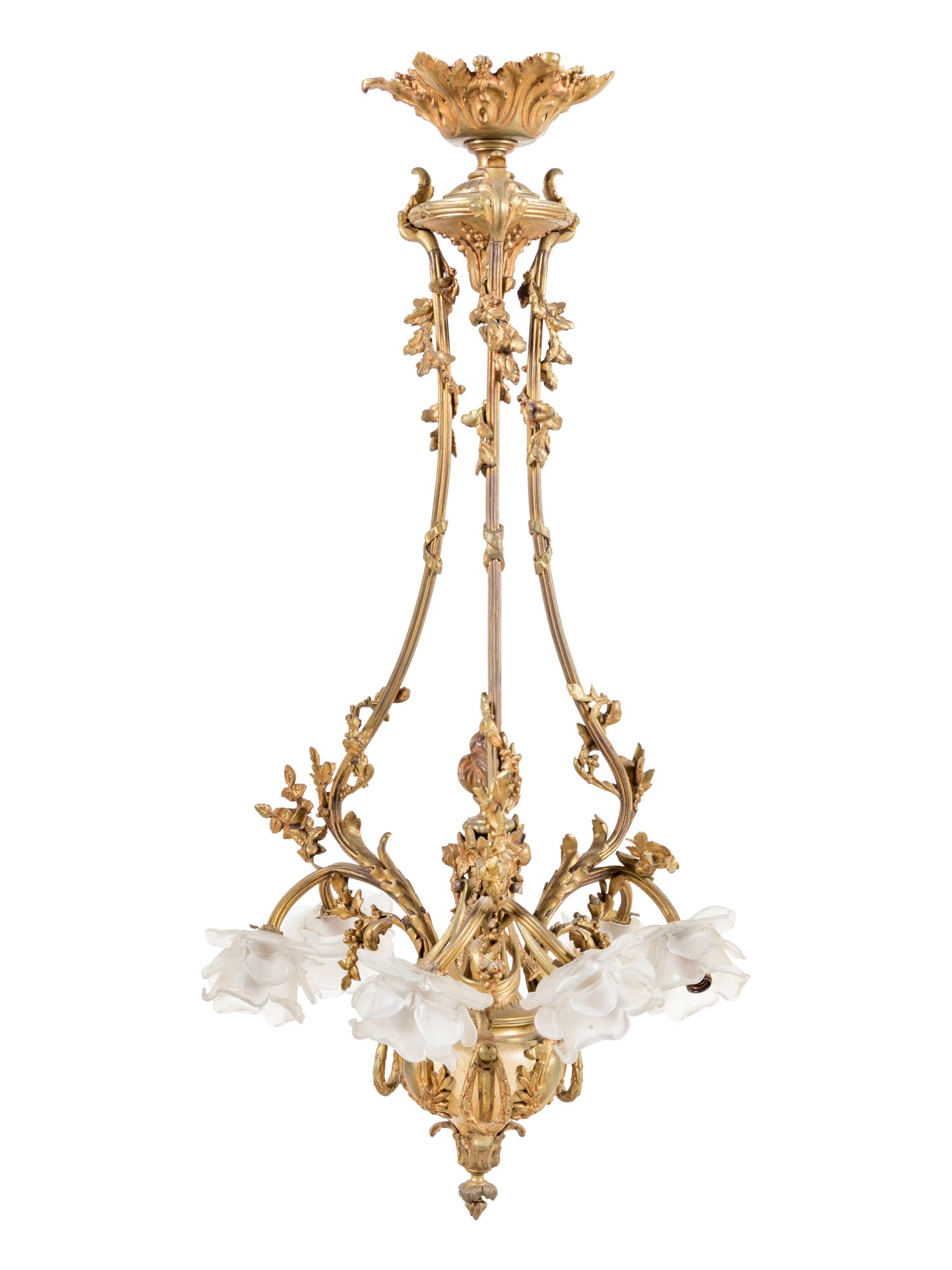 A Neoclassical Gilt Metal Six-Light Chandelier