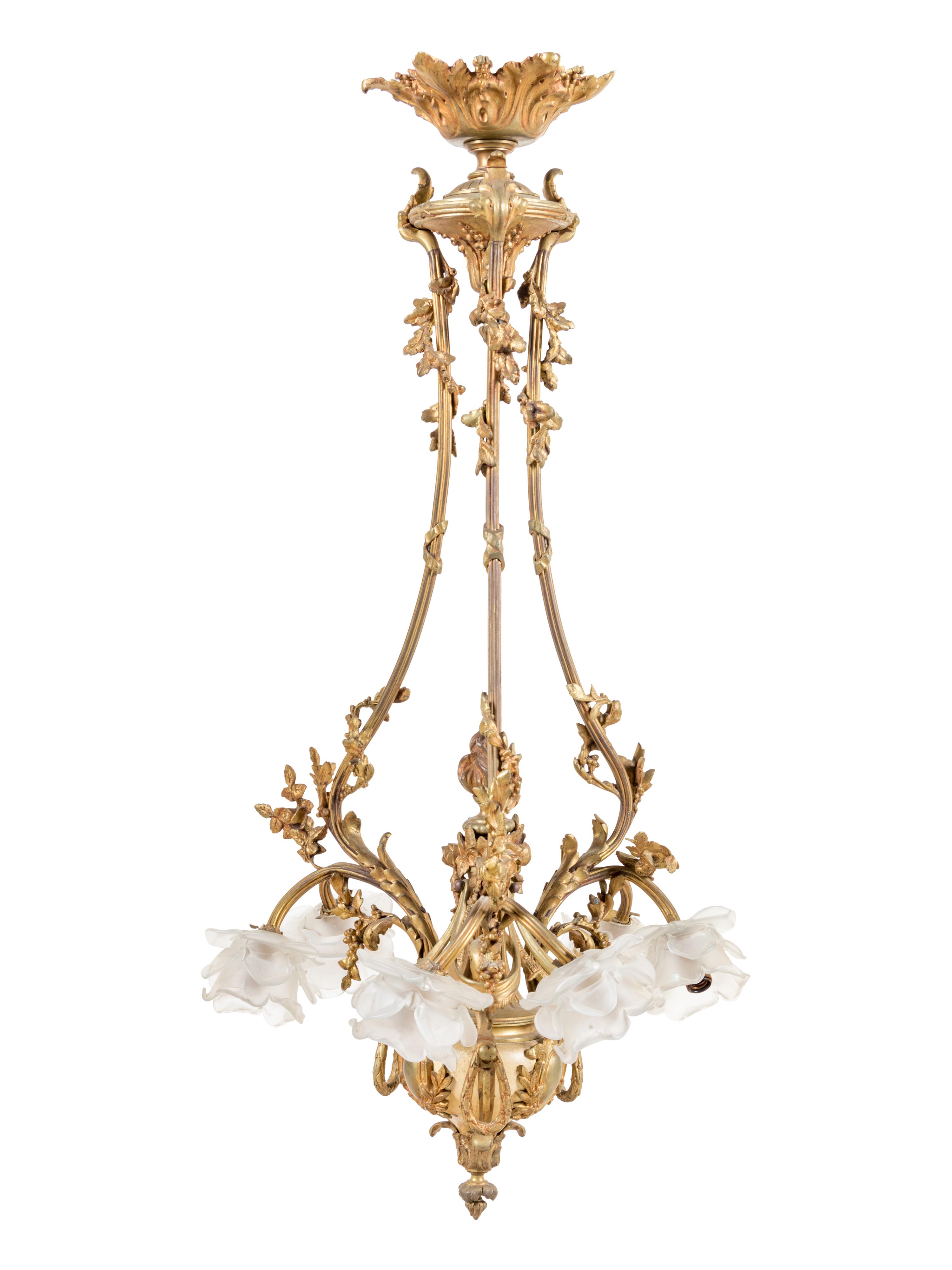 A Neoclassical Gilt Metal Six-Light Chandelier