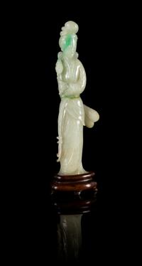 A Carved Apple Green and Celadon Jadeite Figure of a Meiren — LATE QING DYNASTY