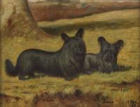 George Paice (English, 1854-1925) A Portrait of Two Skye Terriers Named "Scot" and "Queenie"