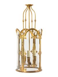 A Gothic Style Gilt Bronze Three-Light Hall Lantern