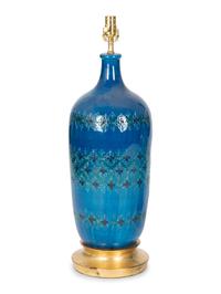 Two Blue Glazed Pottery Vases Mounted as Lamps — 20TH CENTURY