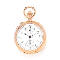 TIFFANY & CO., 18K YELLOW GOLD SPLIT SECOND CHRONOGRAPH OPEN FACE POCKET WATCH