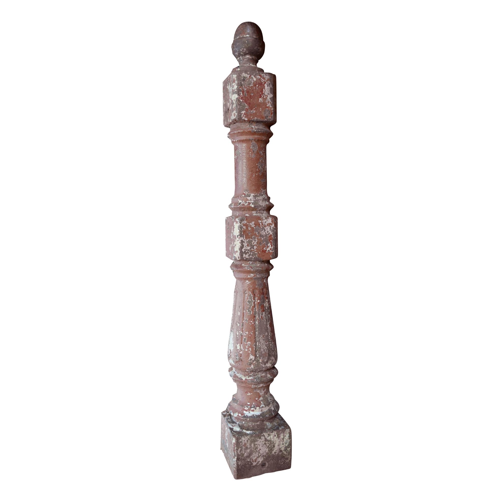 A Set of 4 American Cast Iron Posts 5.5" W x 5.5" D x 44" H, 5.5" W x 5.5" D x 45" H, 4" W x 4" D x 43" H, 5" W x 5" D x 44" H — United States, 20th Century