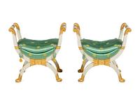 A Pair of Empire White-Painted and Parcel-Gilt Tabourets