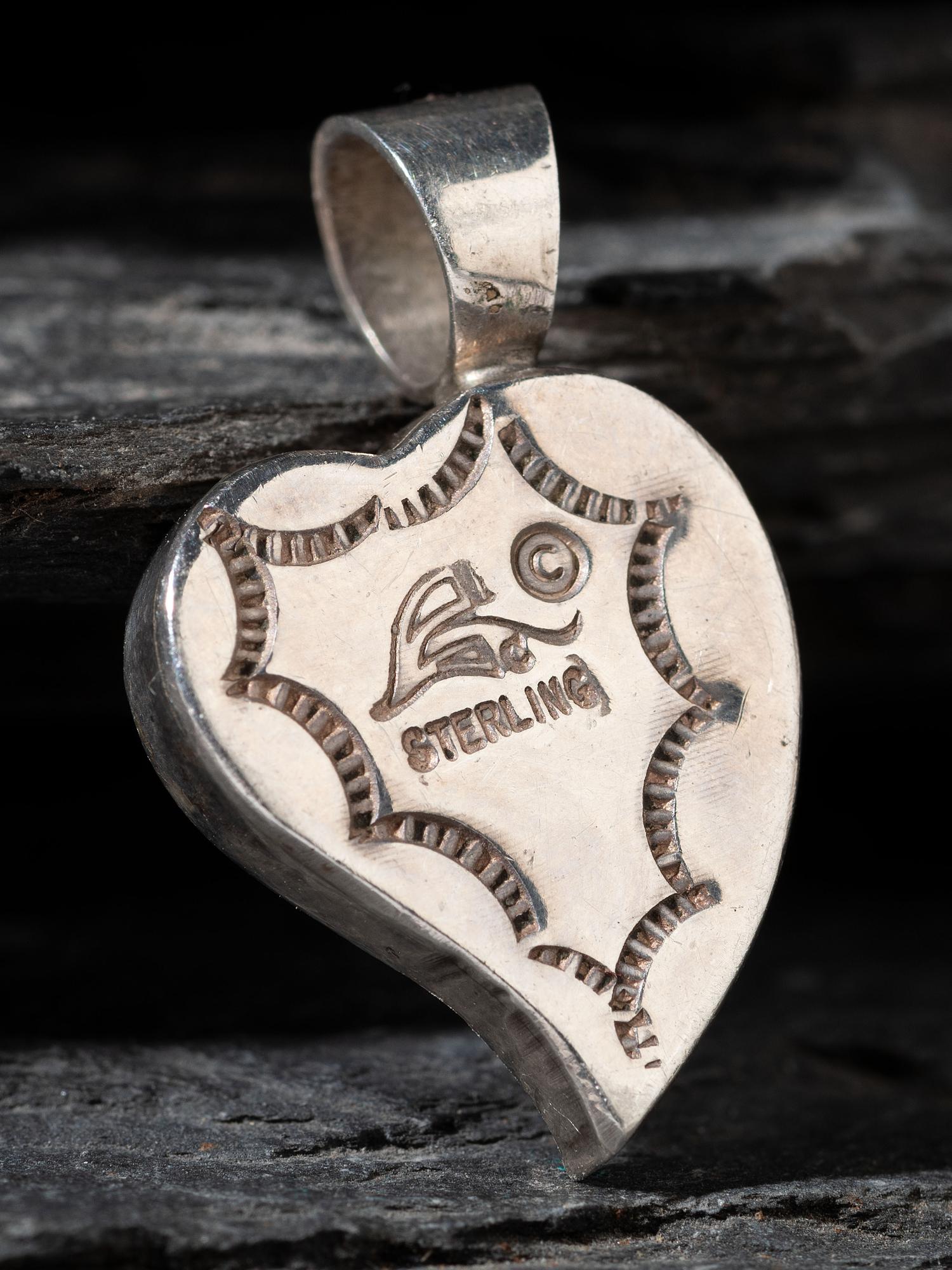 Sterling Silver and Micro-mosaic Inlay Heart Pendant
