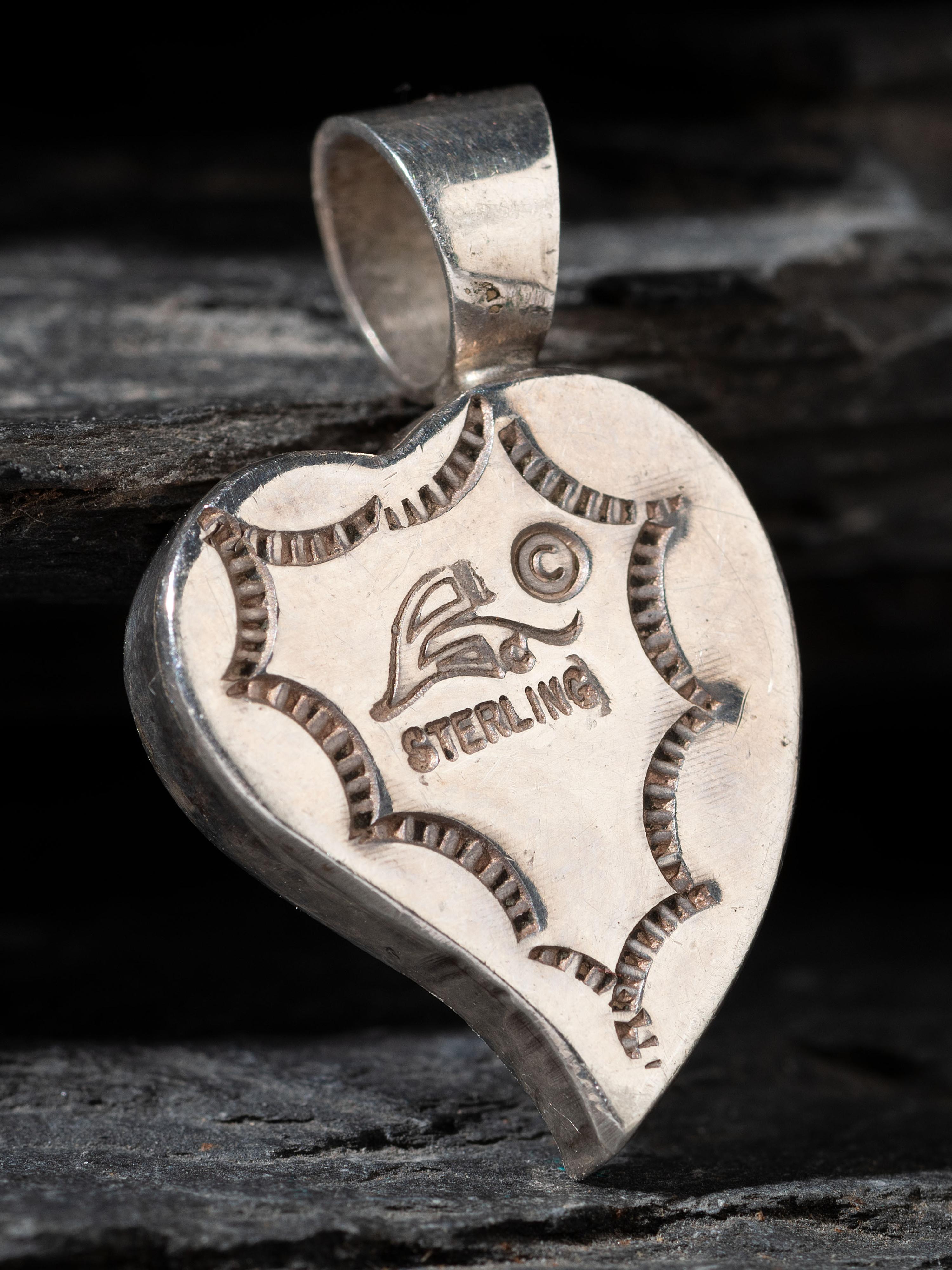 Sterling Silver and Micro-mosaic Inlay Heart Pendant