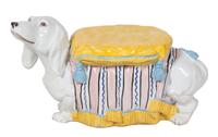 An Italian Glazed Ceramic Figure of a Dachsund with Yellow Pillow Height 12 x width 20 inches. — 20TH CENTURY