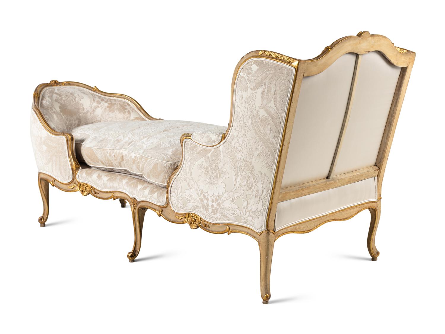 A Louis XV Painted and Parcel Gilt Duchesse en Bateau