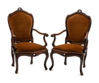 A Pair of Venetian Carved Walnut Armchairs