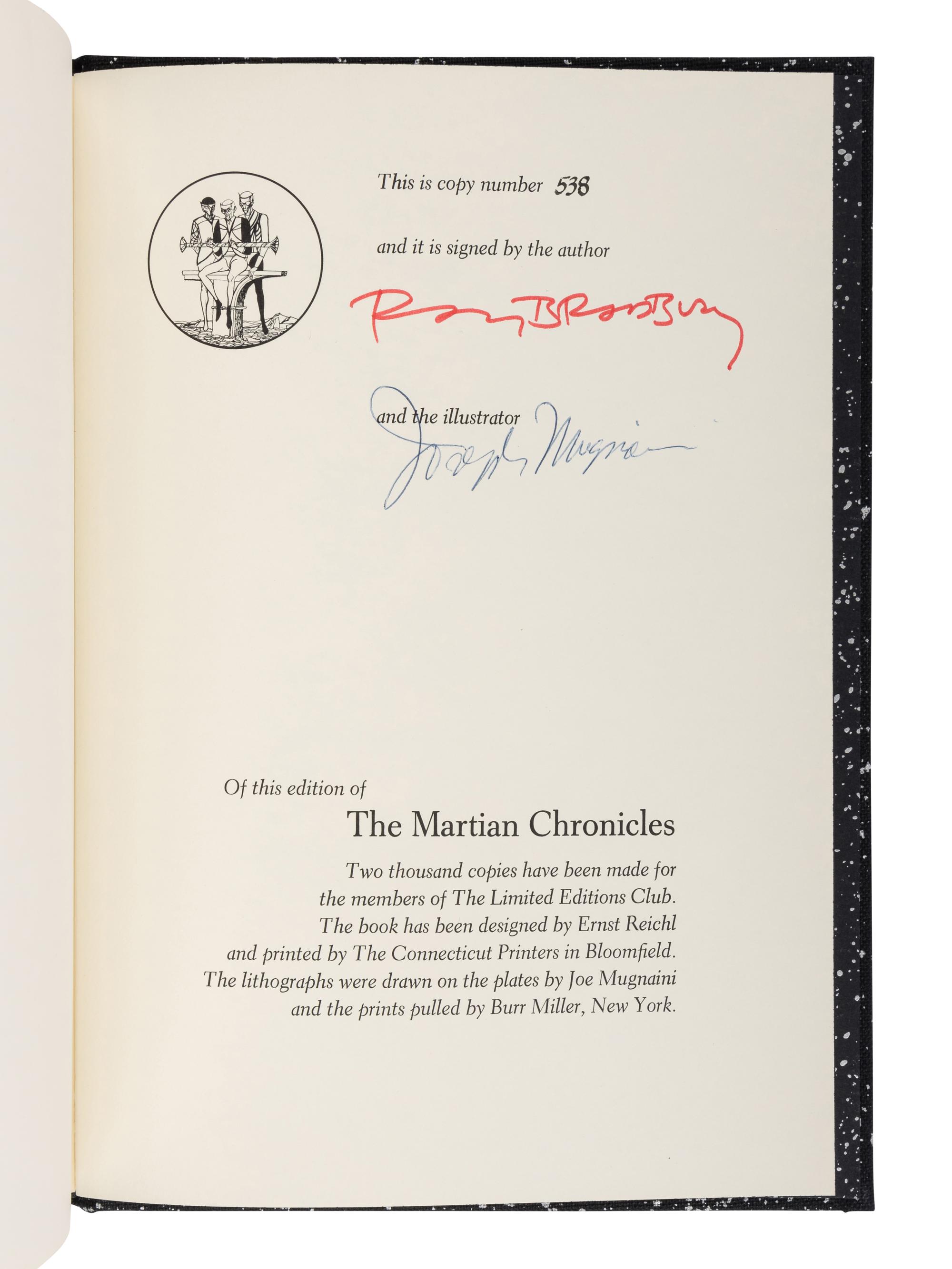 [LIMITED EDITIONS CLUB]. BRADBURY, Ray (1920–2012). The Martian Chronicles . Joe MUGNAINI (1912-1992), illustrator. Avon, CT: The Limited Editions Club, 1974.