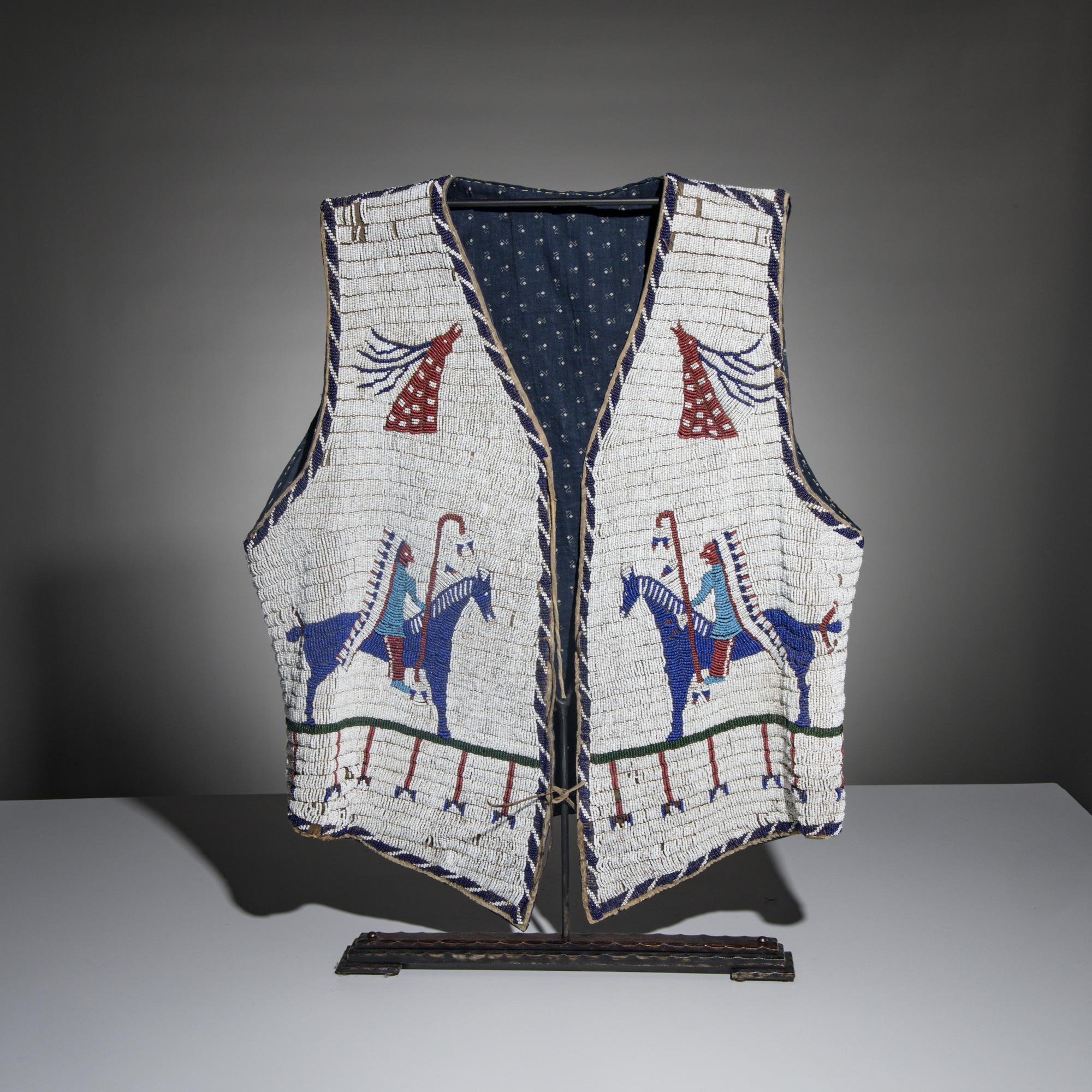 Sioux Beaded Pictorial Hide Vest, with Geronimo Atribution