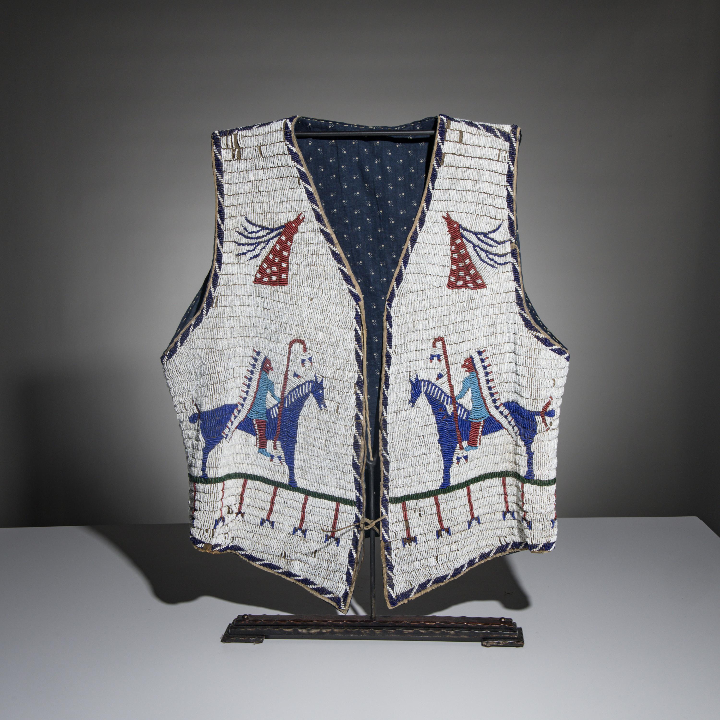 Sioux Beaded Pictorial Hide Vest, with Geronimo Atribution