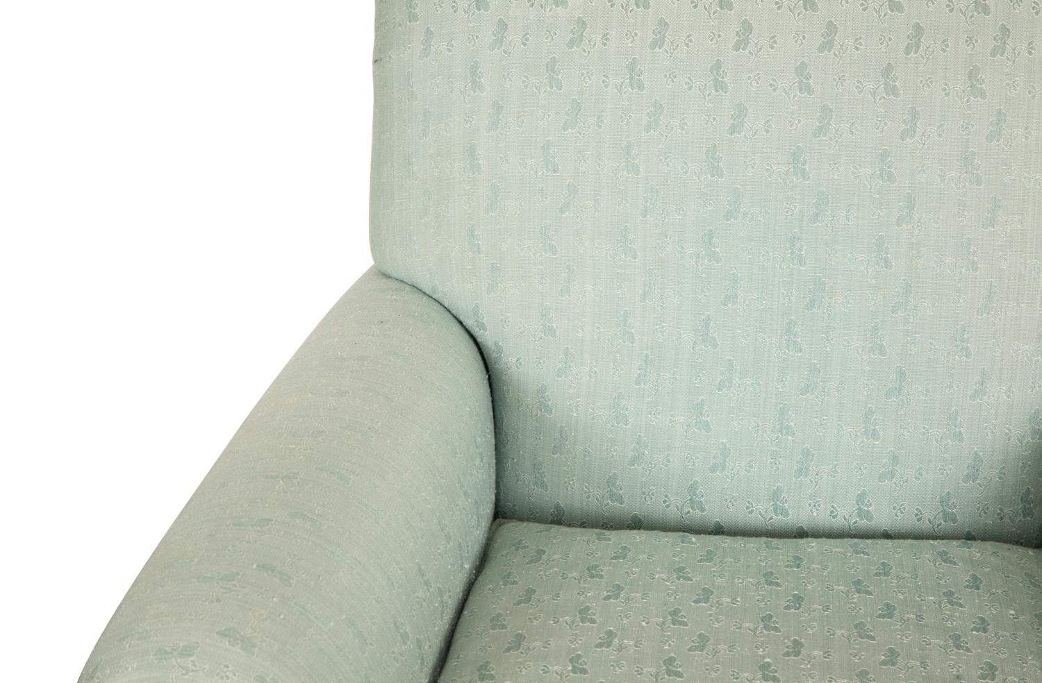 A Pale Blue Upholstered Club Chair with Matching Ottoman