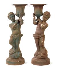 A Pair of Victorian Style Cast Iron Figural Jardinieres Height 52 inches. — 19TH/20TH CENTURY