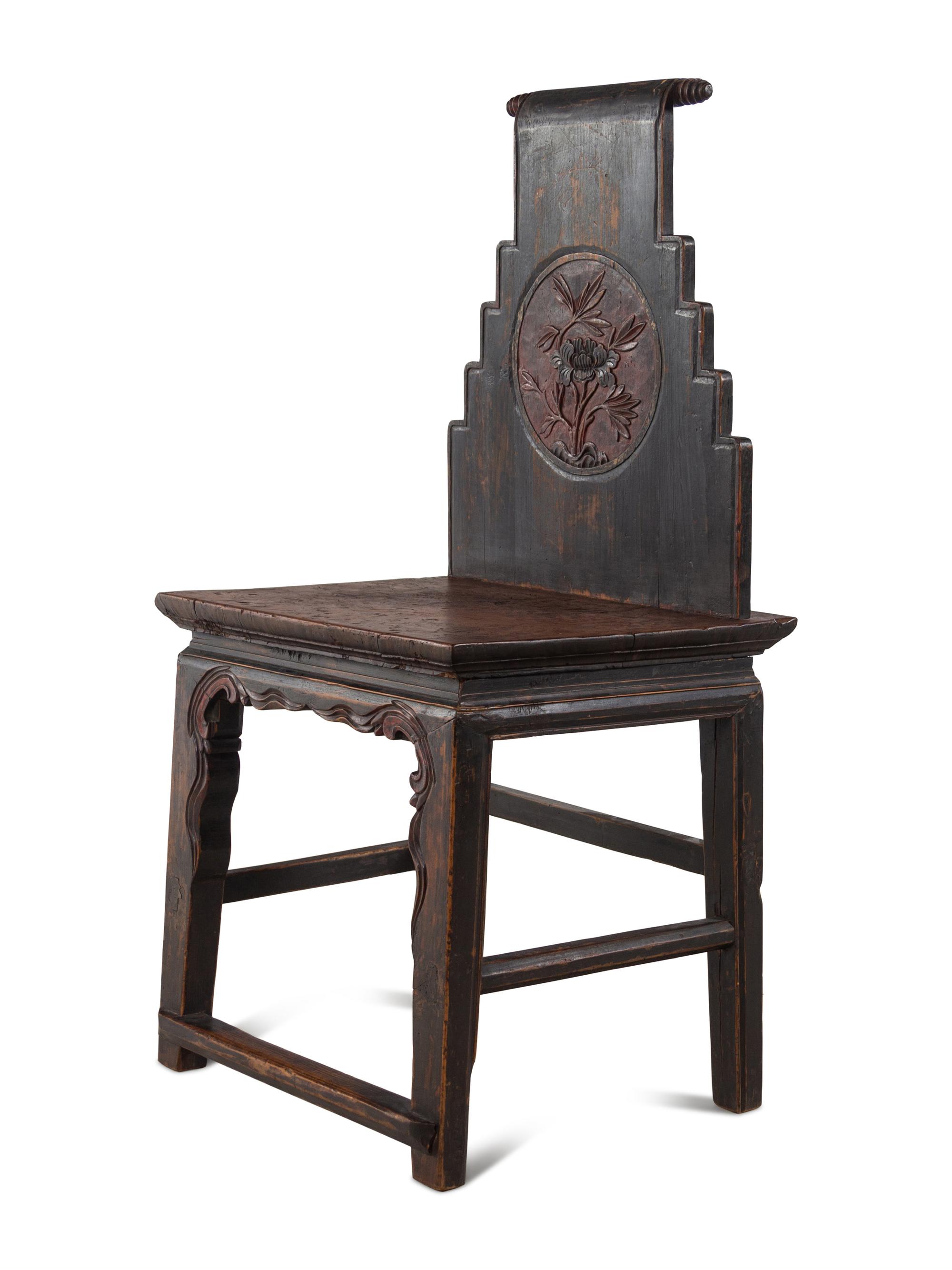A Chinese Mixed Wood Polychrome Lacquered Side Chair