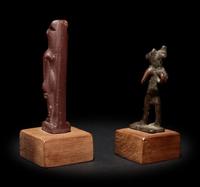 An Egyptian Stone Striding Bastet and an Egyptian Bronze Anubis