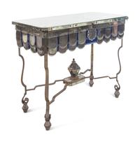 A Pair of French Steel and Mirrored Console Tables
