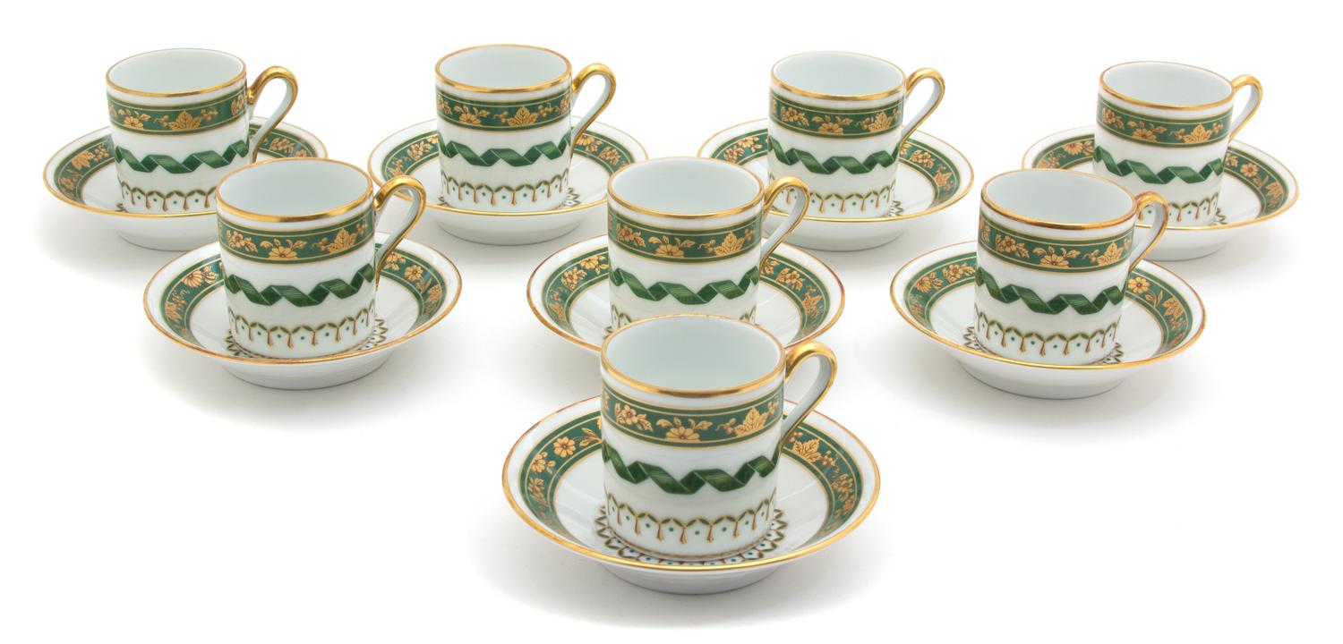 Eight Richard Ginori Porcelain Demitasse Cups and Saucers Diameter of saucer 4 1/4 inches. — 20TH CENTURY