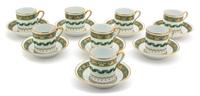 Eight Richard Ginori Porcelain Demitasse Cups and Saucers Diameter of saucer 4 1/4 inches. — 20TH CENTURY