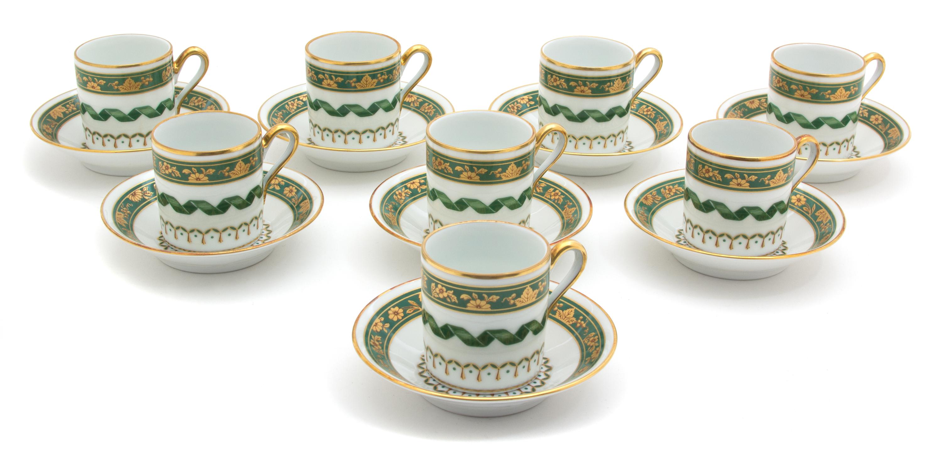 Eight Richard Ginori Porcelain Demitasse Cups and Saucers Diameter of saucer 4 1/4 inches. — 20TH CENTURY