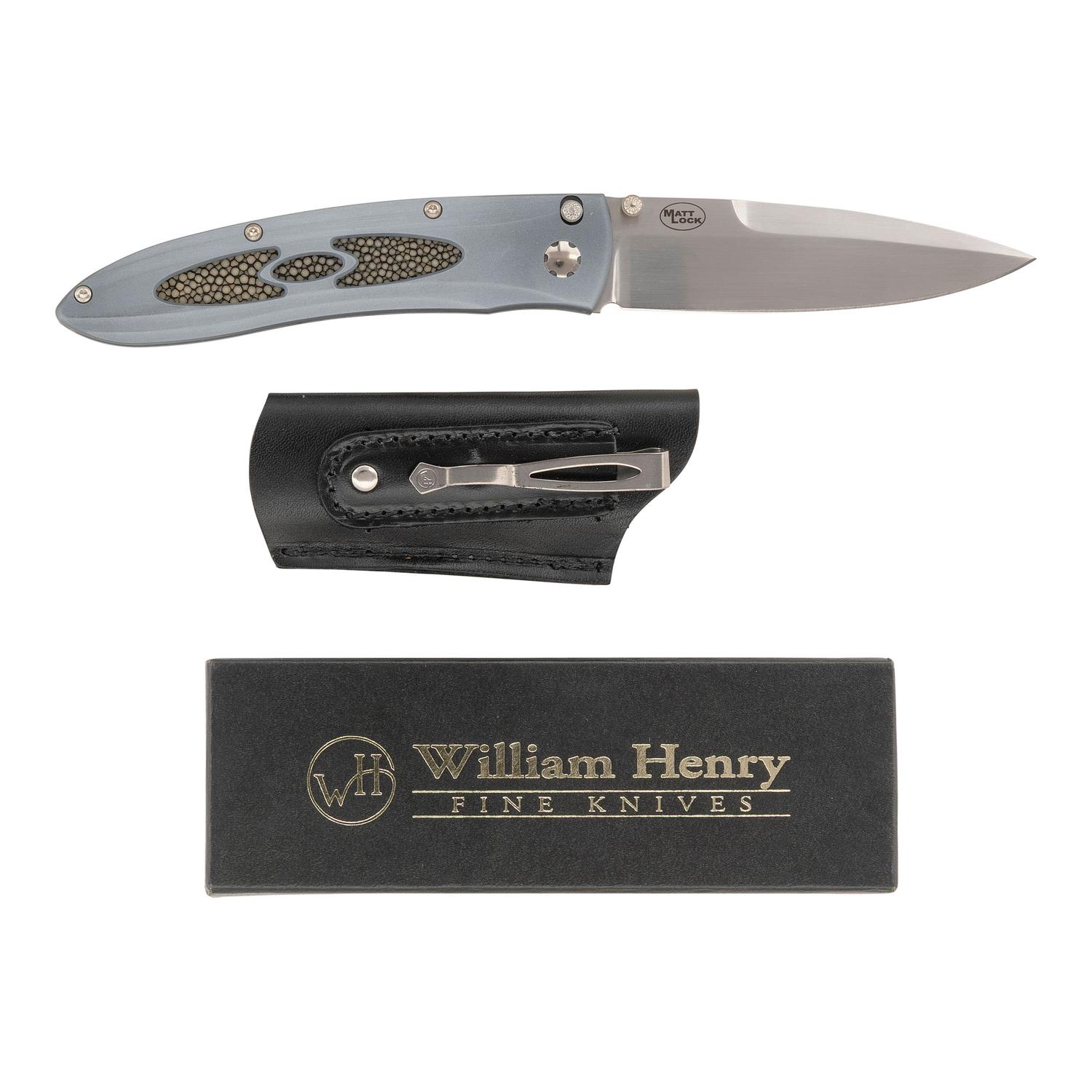 William Henry Matt Lock Knife in Box with Sheath