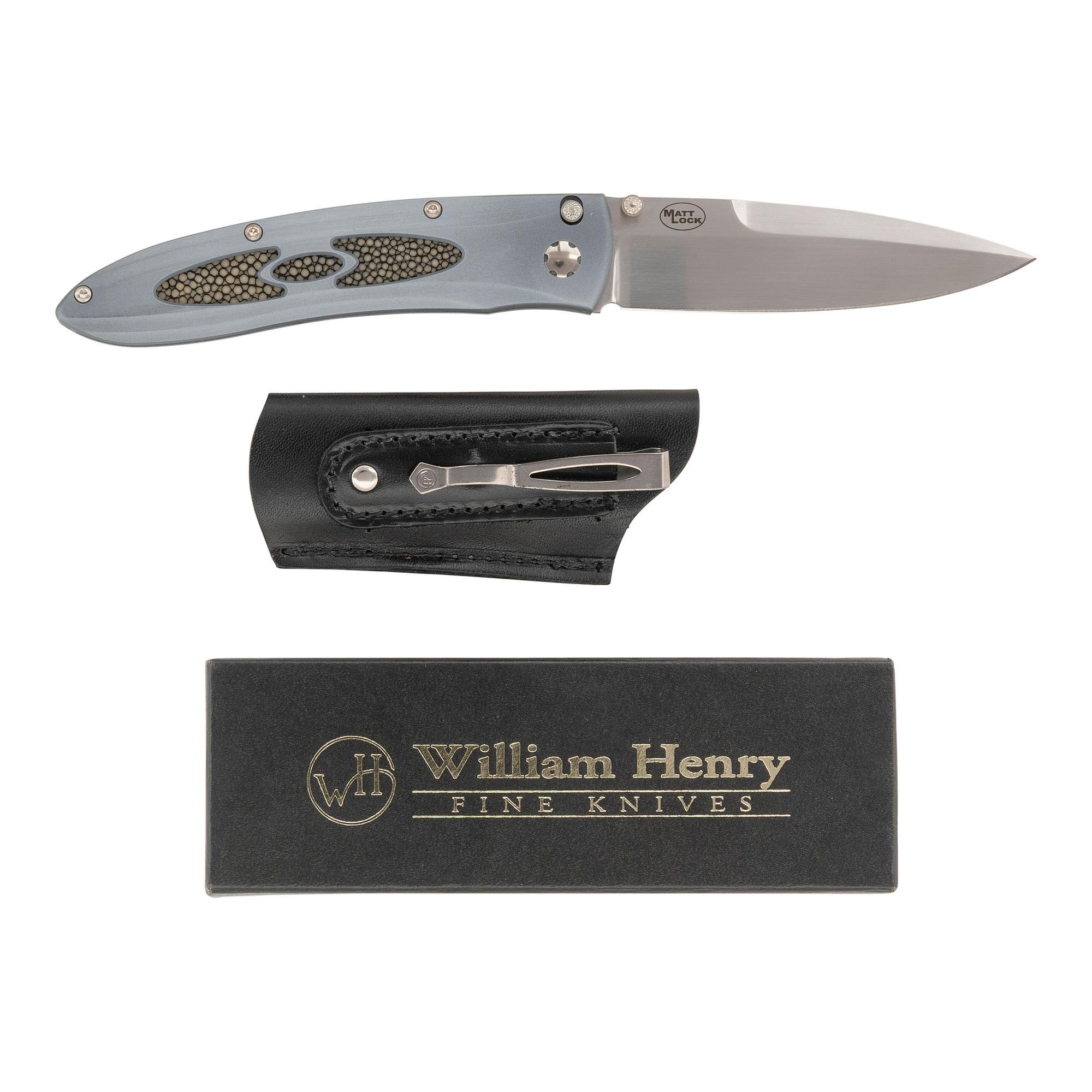 William Henry Matt Lock Knife in Box with Sheath