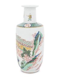 A Famille Verte Porcelain Rouleau Vase