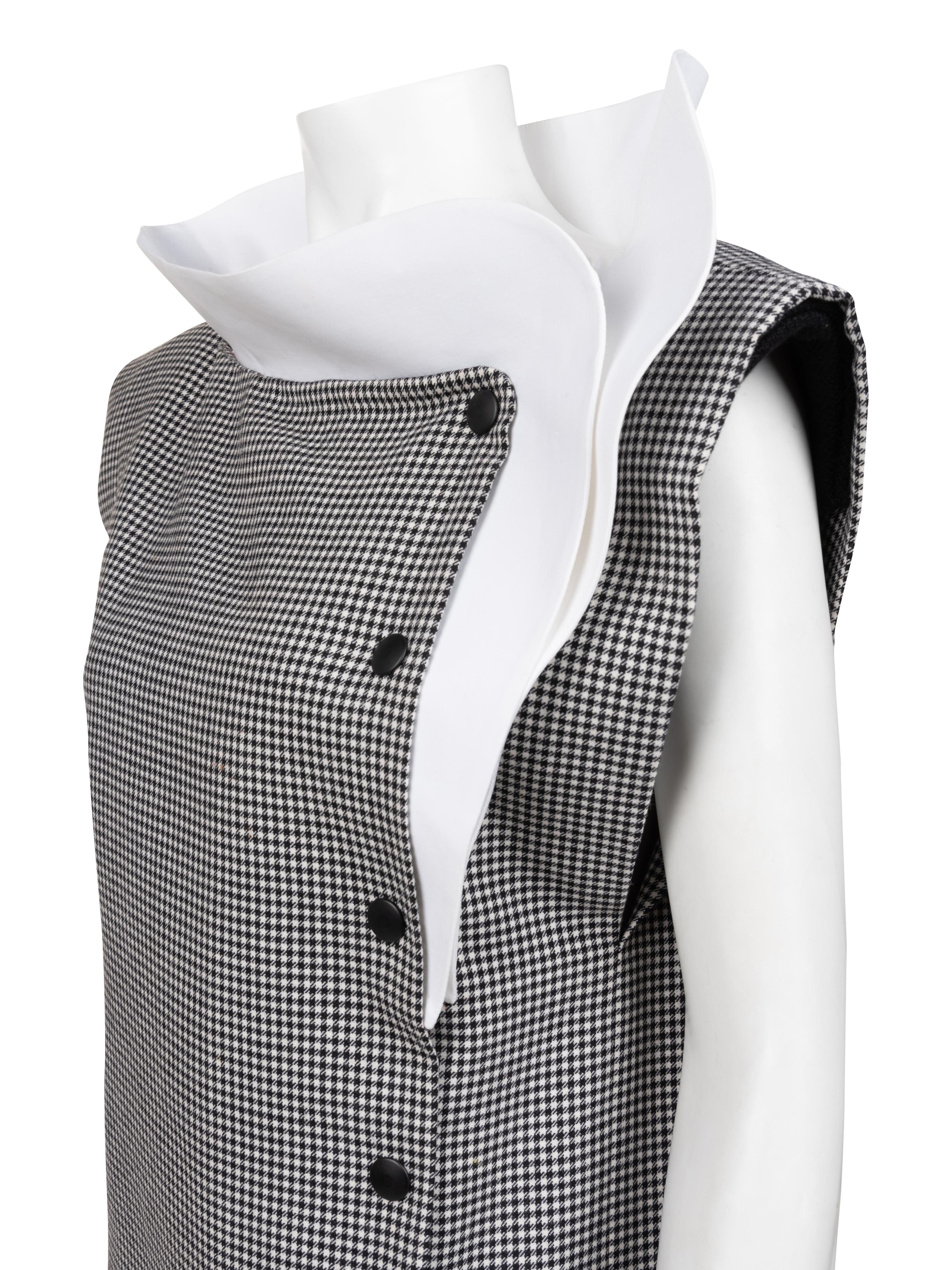 Pierre Cardin Haute Couture Houndstooth Wrap Dress with Extra Collar, c. 1980