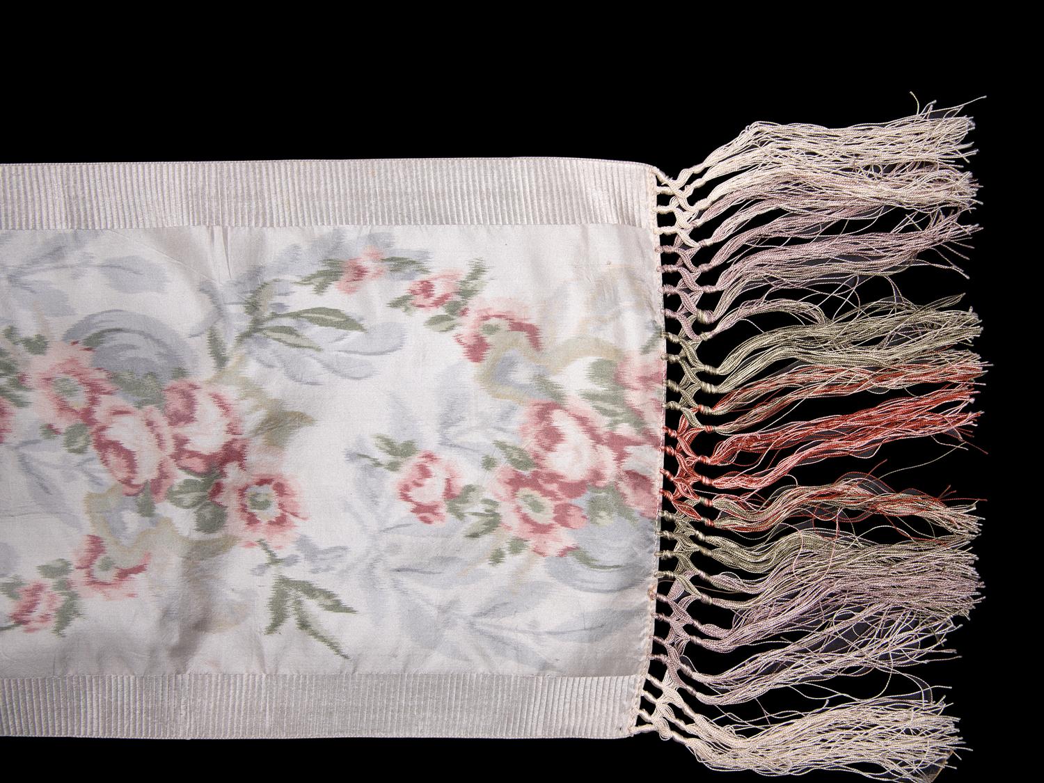 Three 19th/Early 20th Century Textiles: One Brocade Panel, One Ikat Ribbon, One Lace Sample