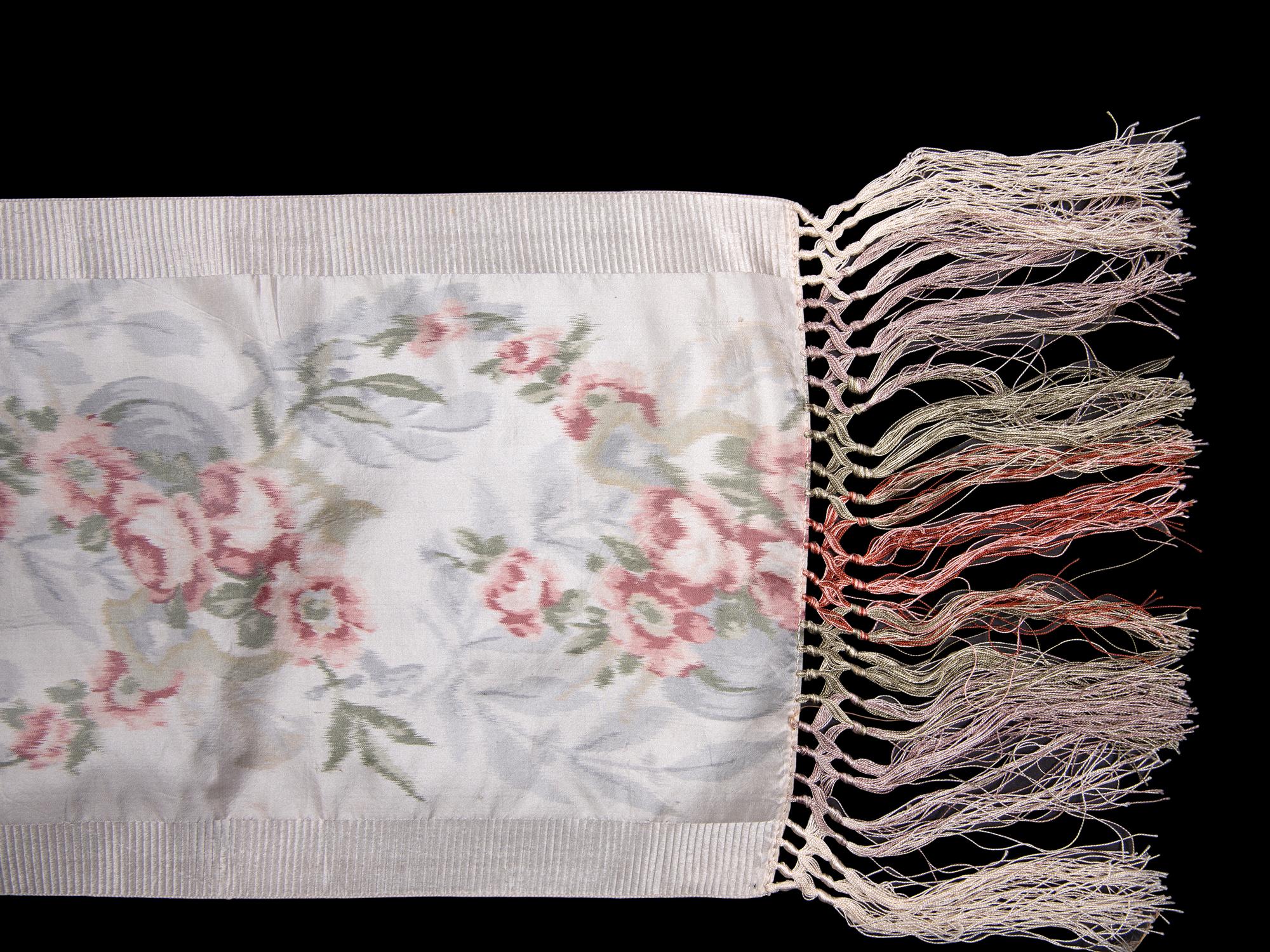 Three 19th/Early 20th Century Textiles: One Brocade Panel, One Ikat Ribbon, One Lace Sample