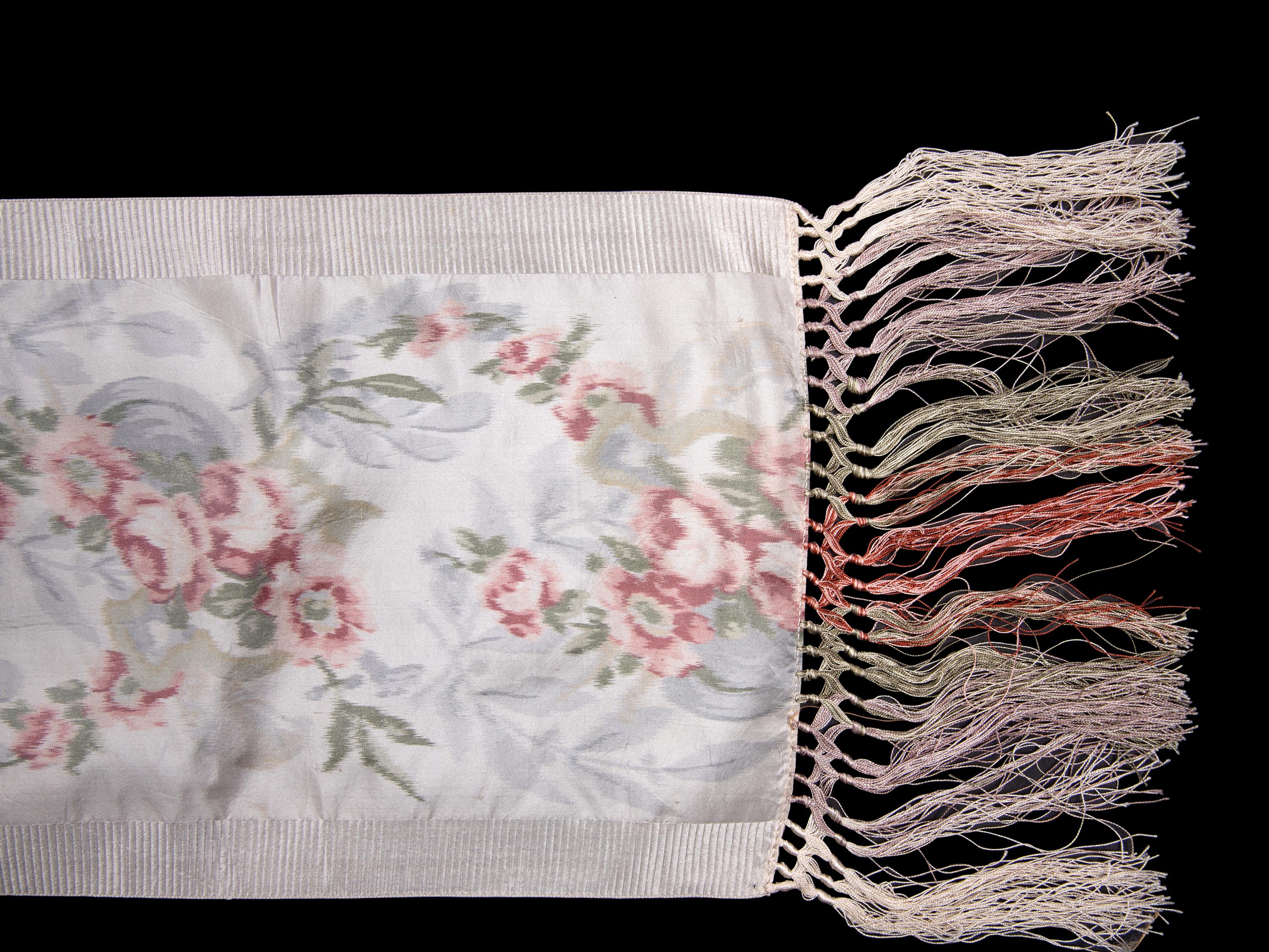 Three 19th/Early 20th Century Textiles: One Brocade Panel, One Ikat Ribbon, One Lace Sample