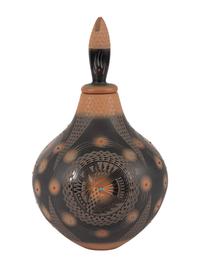 Black and Sienna Jar, with Turquoise, Coral, and Lapis Beads