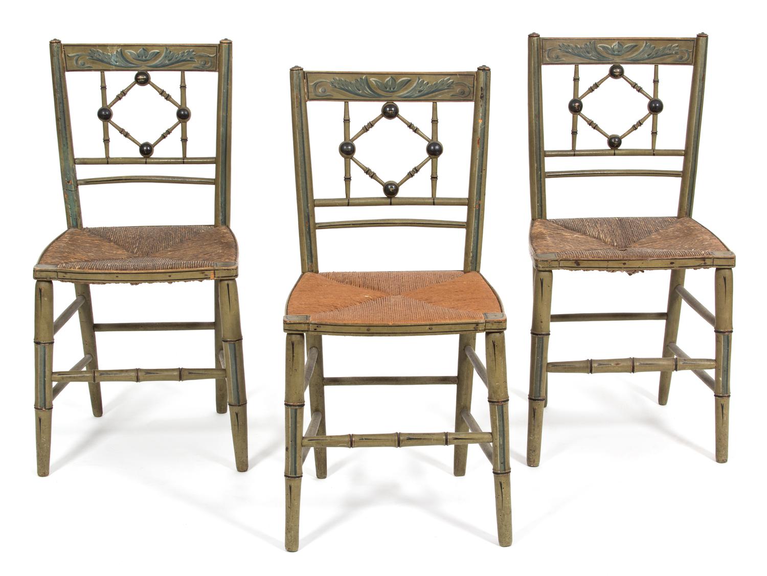 Three American Painted Hitchcock Side Chairs Height 36 inches. — 19TH CENTURY