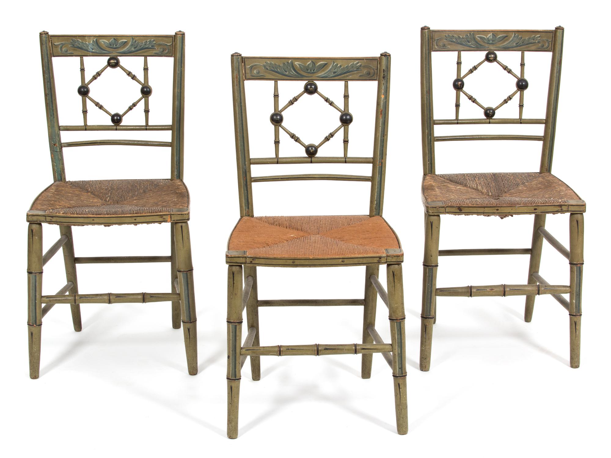 Three American Painted Hitchcock Side Chairs Height 36 inches. — 19TH CENTURY